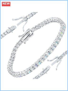 Moissanite Tennis Bracelet 925 Sterling Silver 18K Gold Plated Double Hook Clasp